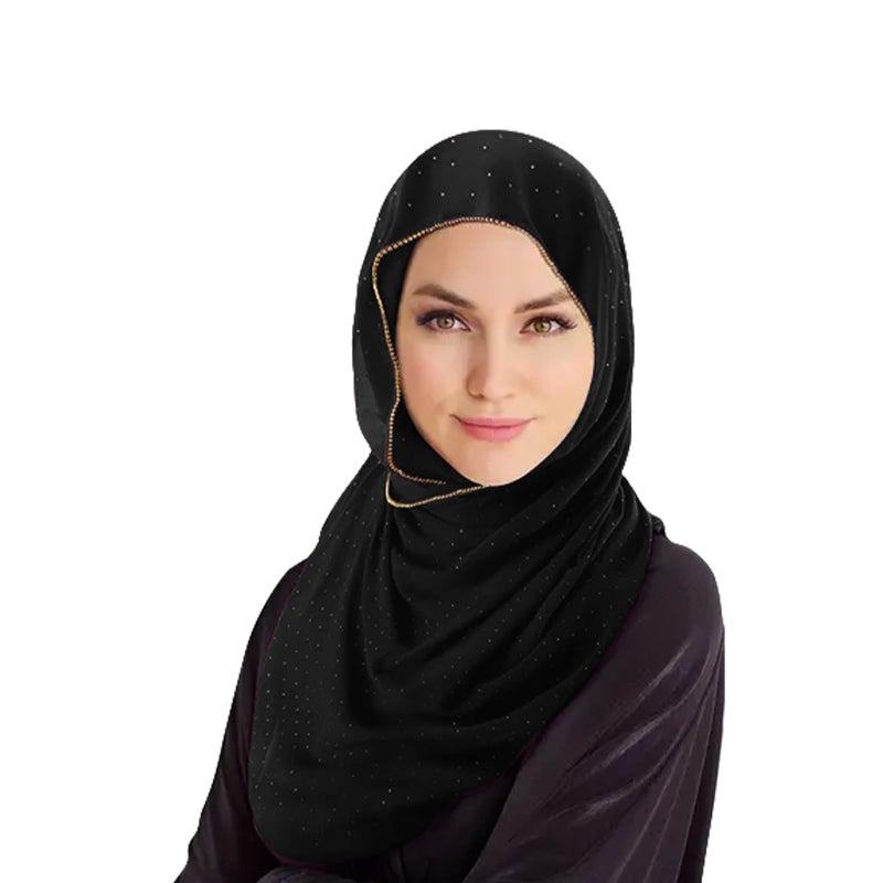 Piewag Hijab Scarf for Women Soft Chiffon Rhinestone Long Scarf Shawl Fashion Muslim Hijab Head Wrap Scarves Black - Image 2