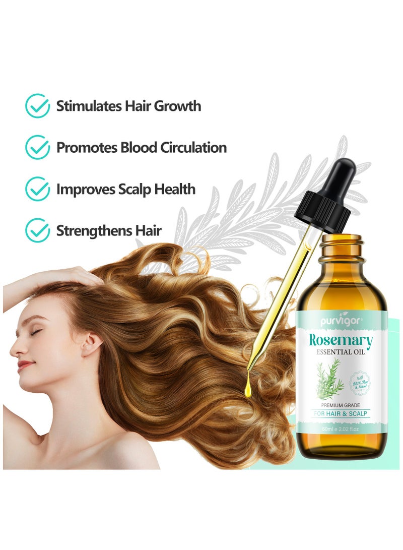 Purvigor 60ml Rosemary Essential Oil for Hair Growth Pure Organic Rosemary Oil for Dry Damaged Hair and Growth Hair Scalp Oil Pure and Natural Premium Quality Oil Hair Loss Treatment Oil for Men and Women - Image 2