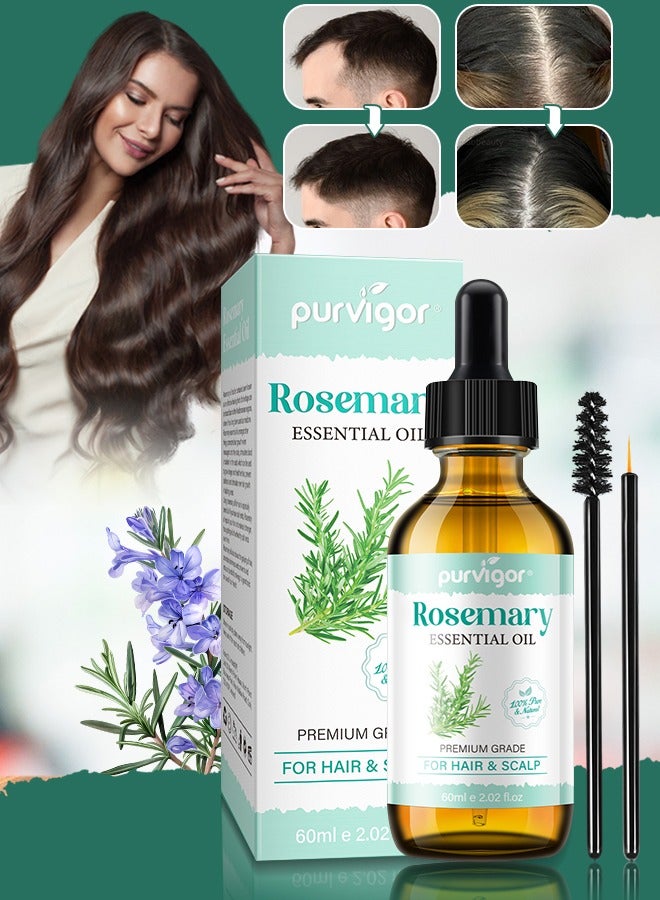 Purvigor 60ml Rosemary Essential Oil for Hair Growth Pure Organic Rosemary Oil for Dry Damaged Hair and Growth Hair Scalp Oil Pure and Natural Premium Quality Oil Hair Loss Treatment Oil for Men and Women - Image 1