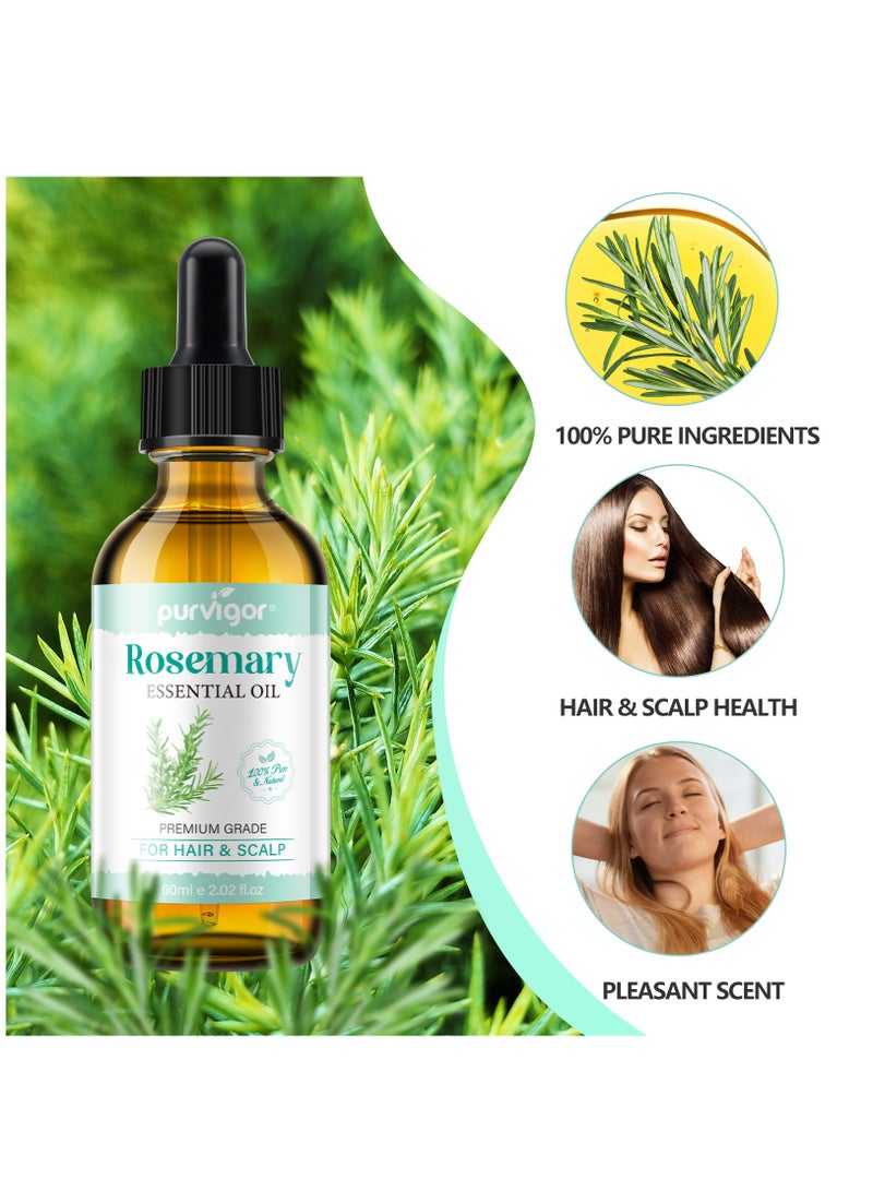 Purvigor 60ml Rosemary Essential Oil for Hair Growth Pure Organic Rosemary Oil for Dry Damaged Hair and Growth Hair Scalp Oil Pure and Natural Premium Quality Oil Hair Loss Treatment Oil for Men and Women - Image 4