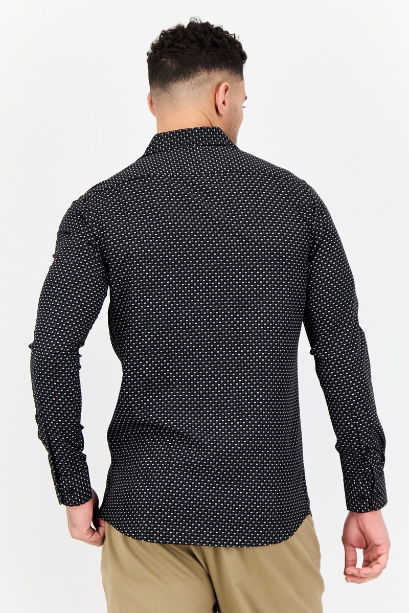 Scotch & Soda Men Modern Fit All Over Print Long Sleeve Dress Shirt, Black - Image 4