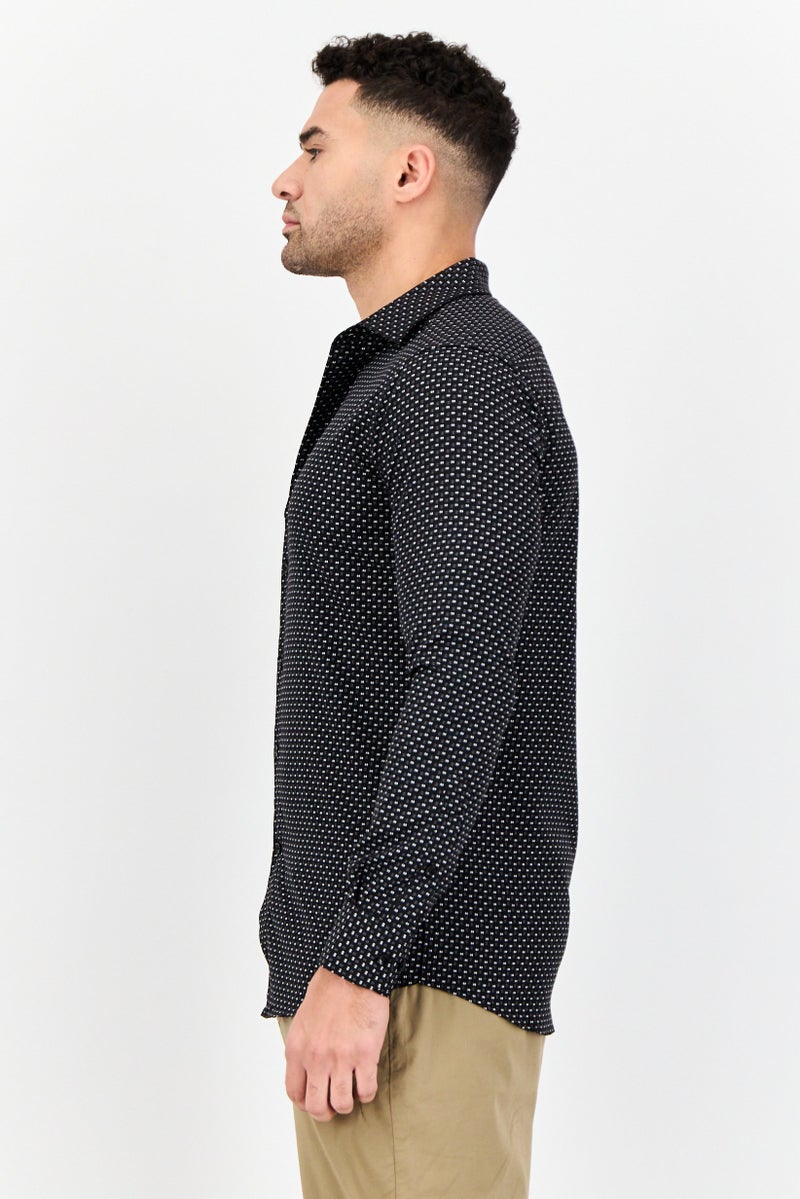 Scotch & Soda Men Modern Fit All Over Print Long Sleeve Dress Shirt, Black - Image 2