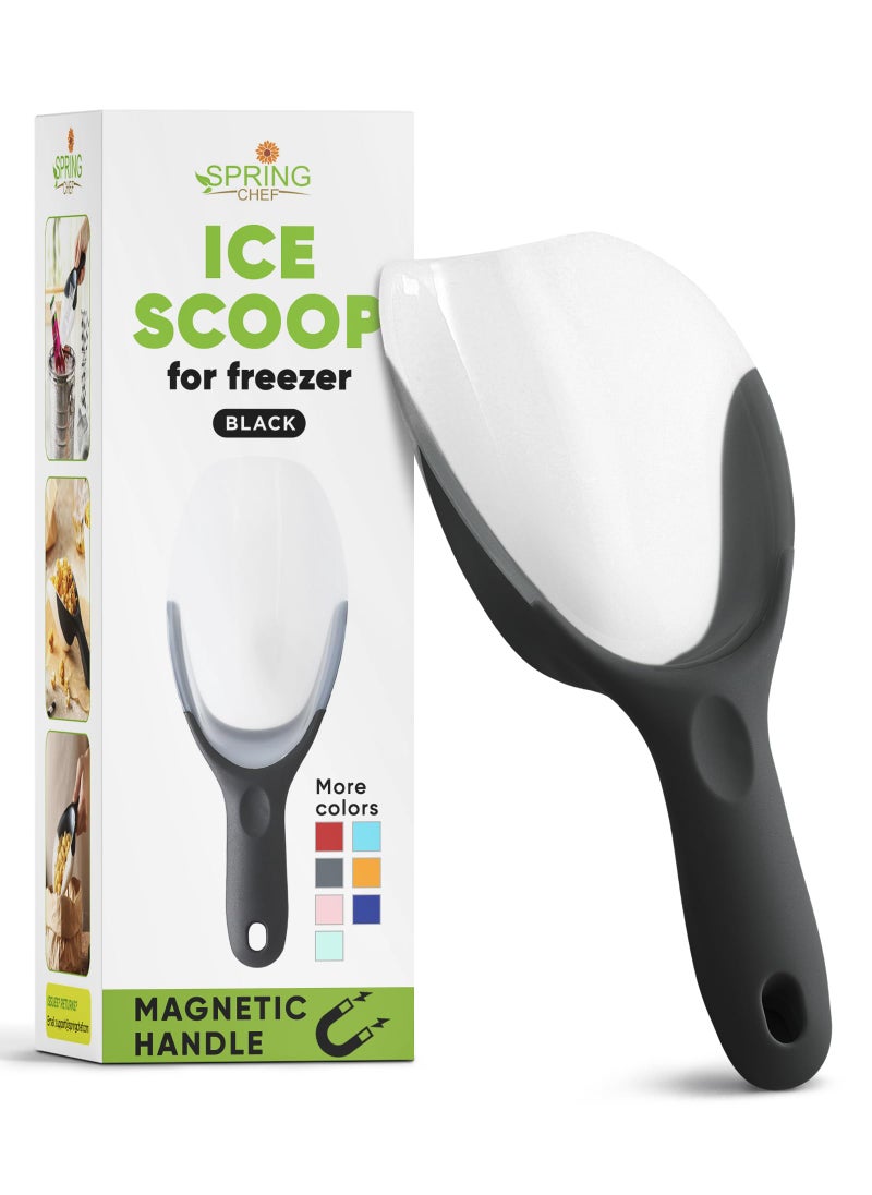 Spring Chef Spring Chef Magnetic Ice Scoop for Freezer  BPAFree FlexiPlastic Popcorn Scoop with Soft Grip Handle  Dishwasher Safe Ice Scooper  Kitchen Food Scooper for Flour Grains Candy Pet Food  Black 