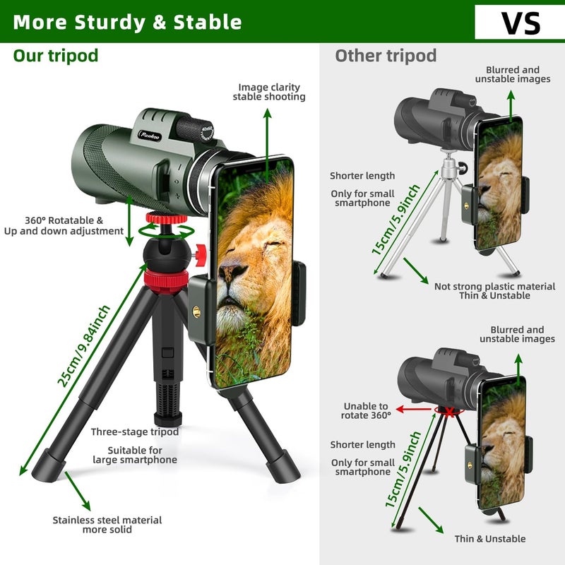 Pankoo 40X60 Monocular Telescope with Smartphone Holder & Tripod, 2021 Power Prism Compact Monoculars for Adults Kids HD Monocular Scope for Bird Watching Hunting Hiking Concert Travelling - Image 4