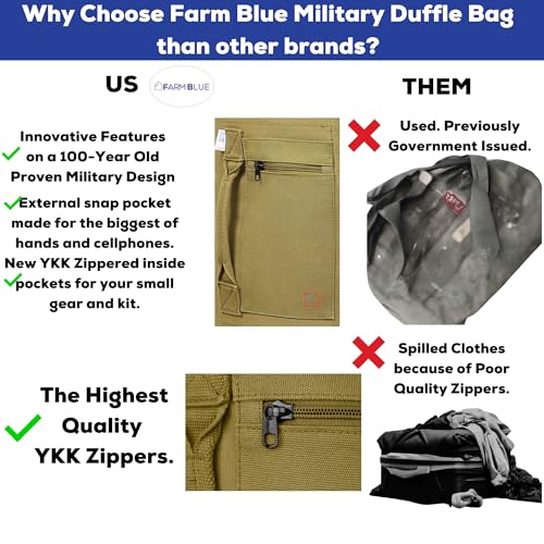 Farm Blue Brand "The Legend" Military Style GI Duffle -A BEST 2 Strap Backpack Style XLarge Duffe-Mil Spec 18oz Canvas -4 Tactical Gear to Dorm -Summer Camp or Laundry Bag - 22" x 38" OD Green - Image 2