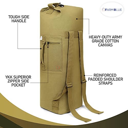 Farm Blue Brand "The Legend" Military Style GI Duffle -A BEST 2 Strap Backpack Style XLarge Duffe-Mil Spec 18oz Canvas -4 Tactical Gear to Dorm -Summer Camp or Laundry Bag - 22" x 38" OD Green - Image 4