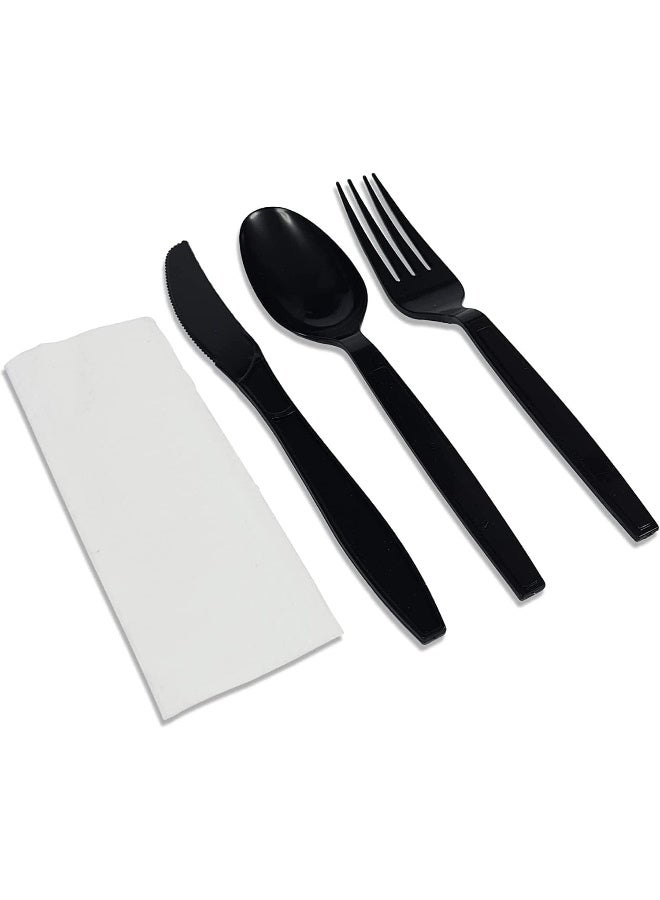 HTE 25Pieces Luxury Black Plastic Disposable Cutlery Set - Image 1