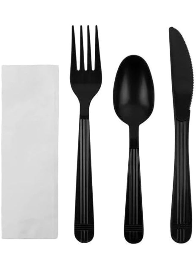 HTE 25Pieces Luxury Black Plastic Disposable Cutlery Set - Image 2