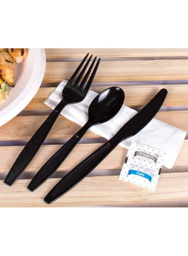 HTE 25Pieces Luxury Black Plastic Disposable Cutlery Set - Image 3