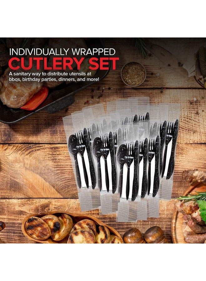HTE 25Pieces Luxury Black Plastic Disposable Cutlery Set - Image 4