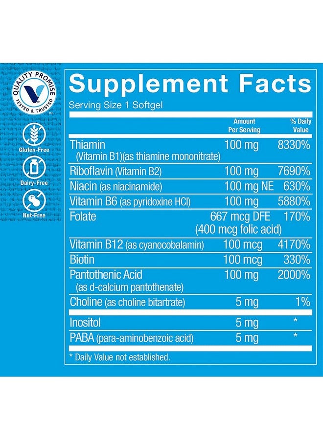 The Vitamin Shoppe B-Complex 100 - Supports Energy Production, Nervous System Function & Nutrient Metabolism - Excellent Source of B1, B2, B6, B12, Niacin, Folic Acid & Biotin (100 Softgels) - Image 3
