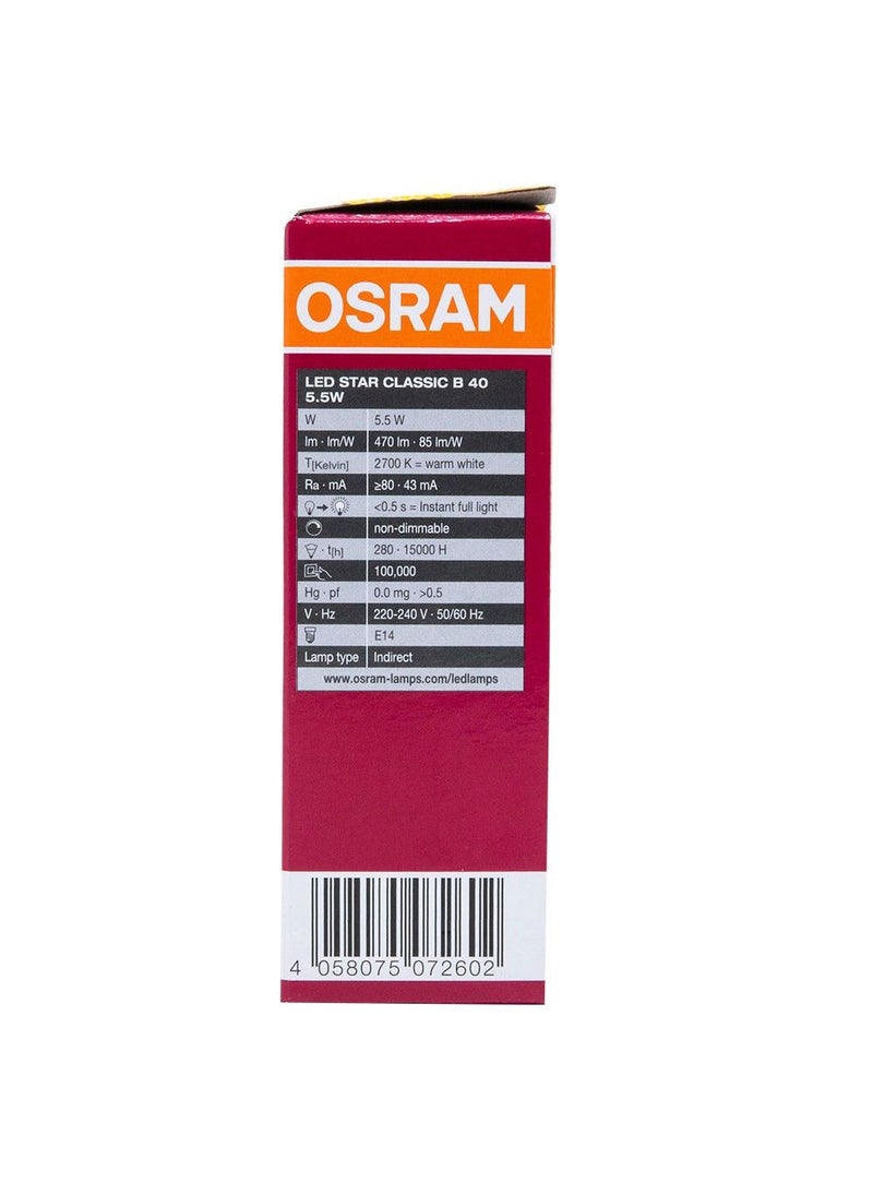 OSRAM Osram LED Cl B40 Candle 5.5W Warm White Frosted - Image 2