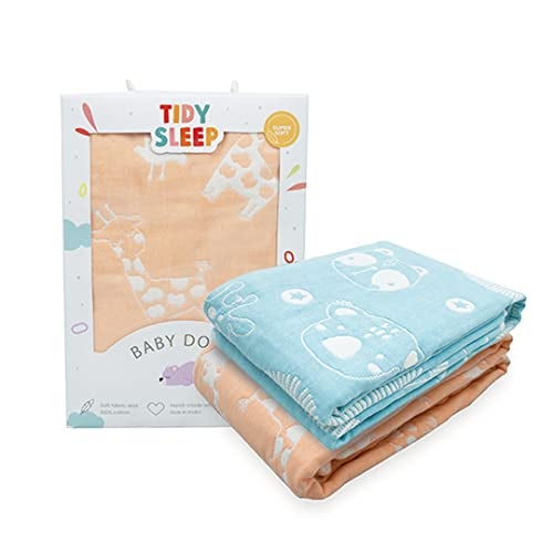 TIDY SLEEP Baby Blankets 6 Layer Wraper 100% Cotton Stroller Cover Receiving Blankets, (Pack of 2) (Peach & Blue) - Image 1