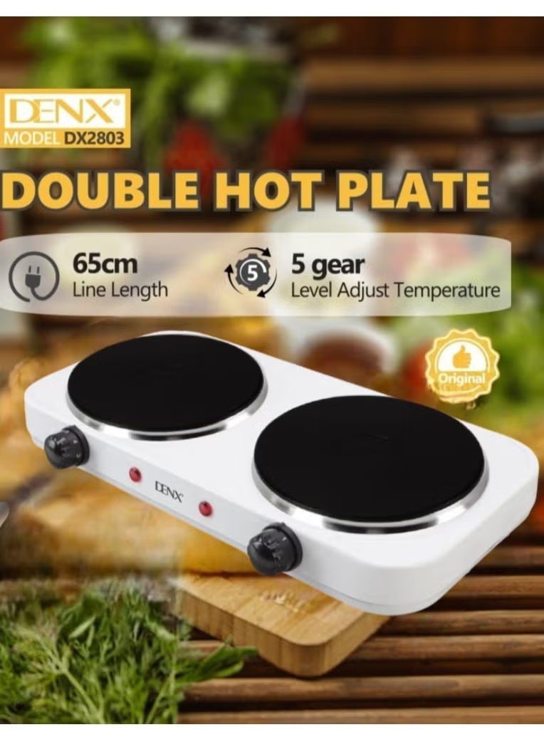 Denx 2000W Dual Electric Hot Plate with Cast Iron Burners, Adjustable Heat Control, Overheat Safety, Portable Cooker for Home, Outdoor, Camping & Travel, Compatible with All Cookware - Image 3