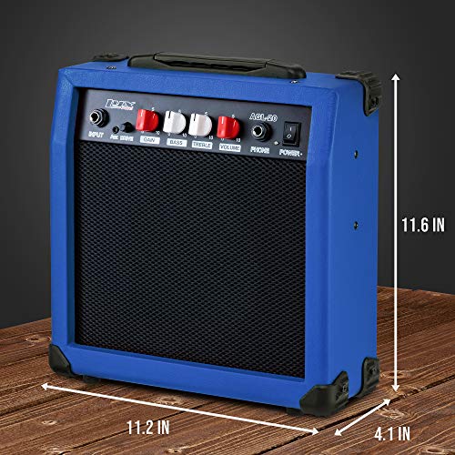 LyxPro Electric Guitar Amp 20 Watt Amplifier Built in Speaker Headphone Jack and Aux Input Includes Gain Bass Treble Volume and Grind - Blue - Image 4
