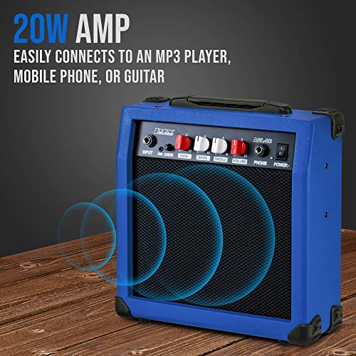 LyxPro Electric Guitar Amp 20 Watt Amplifier Built in Speaker Headphone Jack and Aux Input Includes Gain Bass Treble Volume and Grind - Blue - Image 3