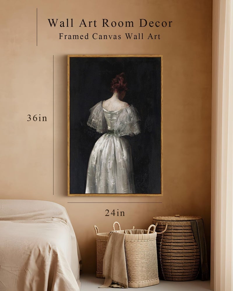 Long term storage compatible Framed Canvas Prints Art Vintage Decor, Dark Academia Female Form Retro Decor, Seventeenth Century Lady Classical Painting Wall Decorations for Bedroom Bathroom Office,24"x36" Repeated use trusted quality - Image 5