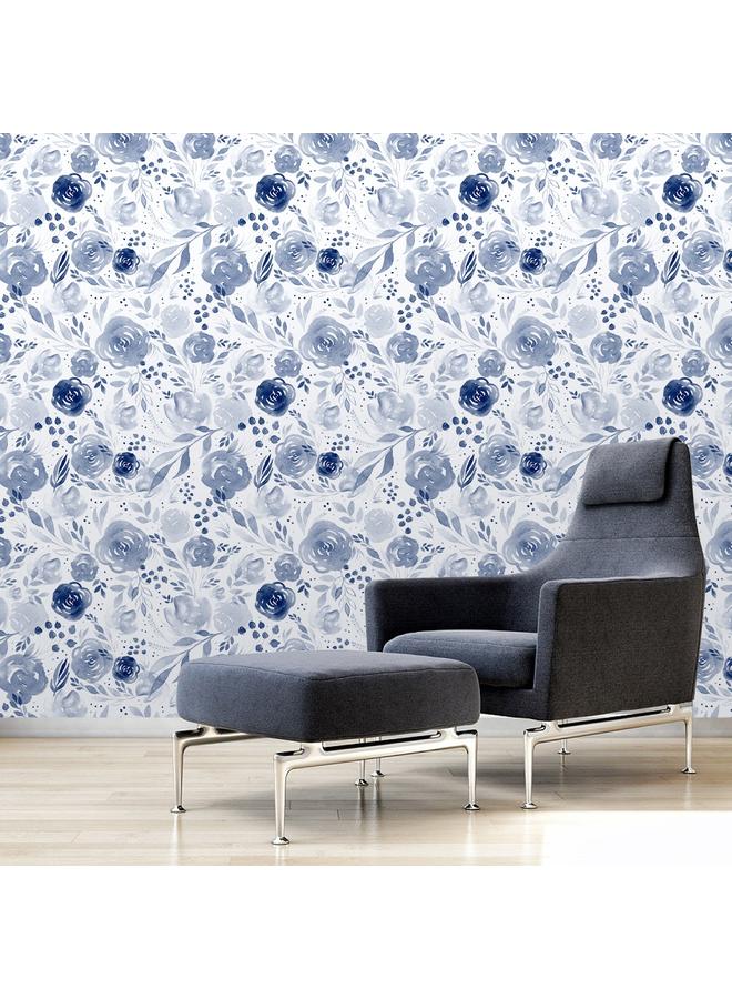 Bluejw Blue Watercolor Flower Background Removable Wallpaper Peel And Stick Mural Transformation Self-adhesive Wallpaper Background Wall Wallpaper - Image 2