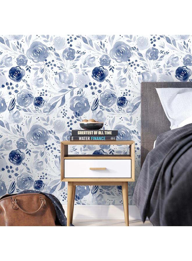Bluejw Blue Watercolor Flower Background Removable Wallpaper Peel And Stick Mural Transformation Self-adhesive Wallpaper Background Wall Wallpaper - Image 3