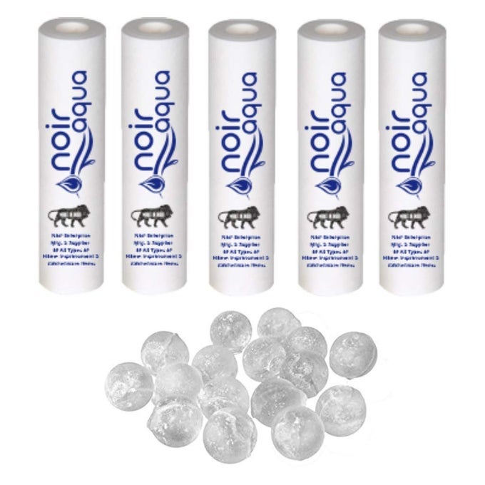 5PCS PP SPUN FILTER 25PCS ANTISCALANT BALLS FOR ALL TYPES OF RO WATER PURIFIERS 5 PIECE 10 INCH 5 MICRON RO SPUN FILTER CARTRIDGE SPONGE REPLACEMENT WATER FILTER CANDLE
