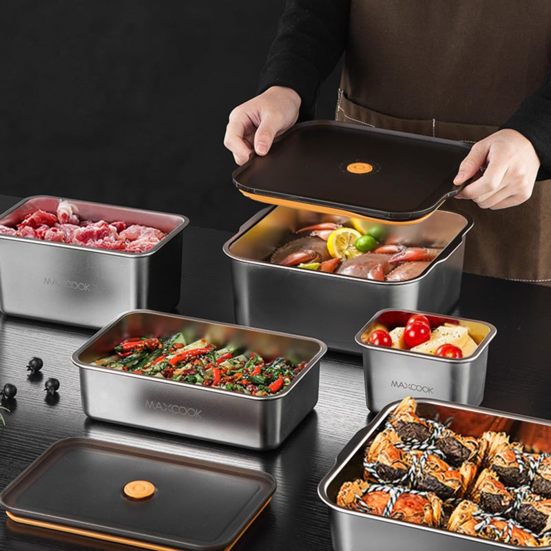 MAX COOK MAXCOOK Stainless Steel Food Containers with Lids, 18.6 oz & 71 oz Food Storage Container set, Metal Food Container Bento Box, Snack Container set with Lid,Dishwasher & Freezer Safe(2100 ml & 550 ml) - Image 4