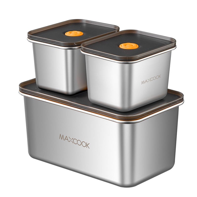 MAX COOK MAXCOOK Stainless Steel Food Containers with Lids, 18.6 oz & 71 oz Food Storage Container set, Metal Food Container Bento Box, Snack Container set with Lid,Dishwasher & Freezer Safe(2100 ml & 550 ml) - Image 1
