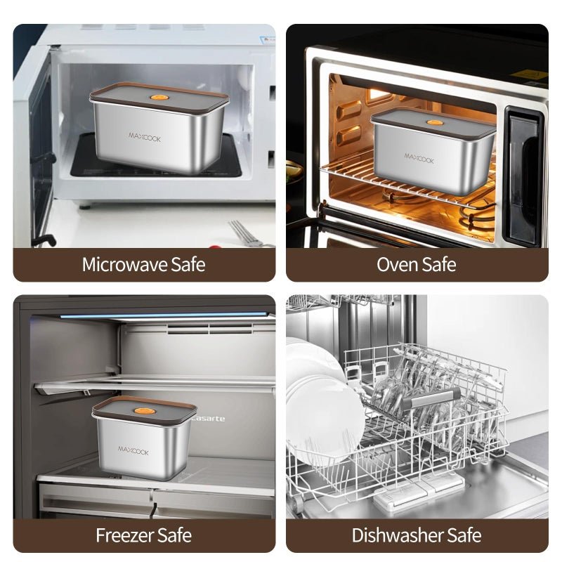 MAX COOK MAXCOOK Stainless Steel Food Containers with Lids, 18.6 oz & 71 oz Food Storage Container set, Metal Food Container Bento Box, Snack Container set with Lid,Dishwasher & Freezer Safe(2100 ml & 550 ml) - Image 3