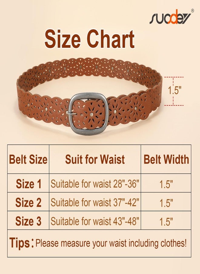 سوزدي حزام نسائي من الجلد المجوف من SUOSDEY، مناسب للجينز، مزود بإبزيم فضي، حزام خصر عريض للسيدات، عرض 1.5 بوصة، بني داكن - Image 5