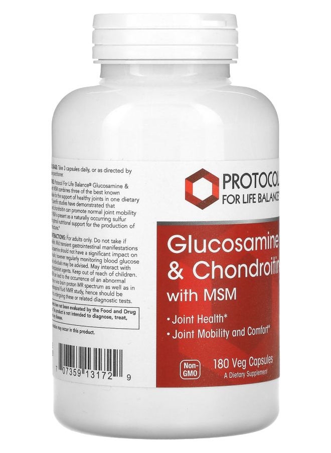 Protocol For Life Balance Glucosamine & Chondroitin with MSM 180 Veg Capsules  - Image 2