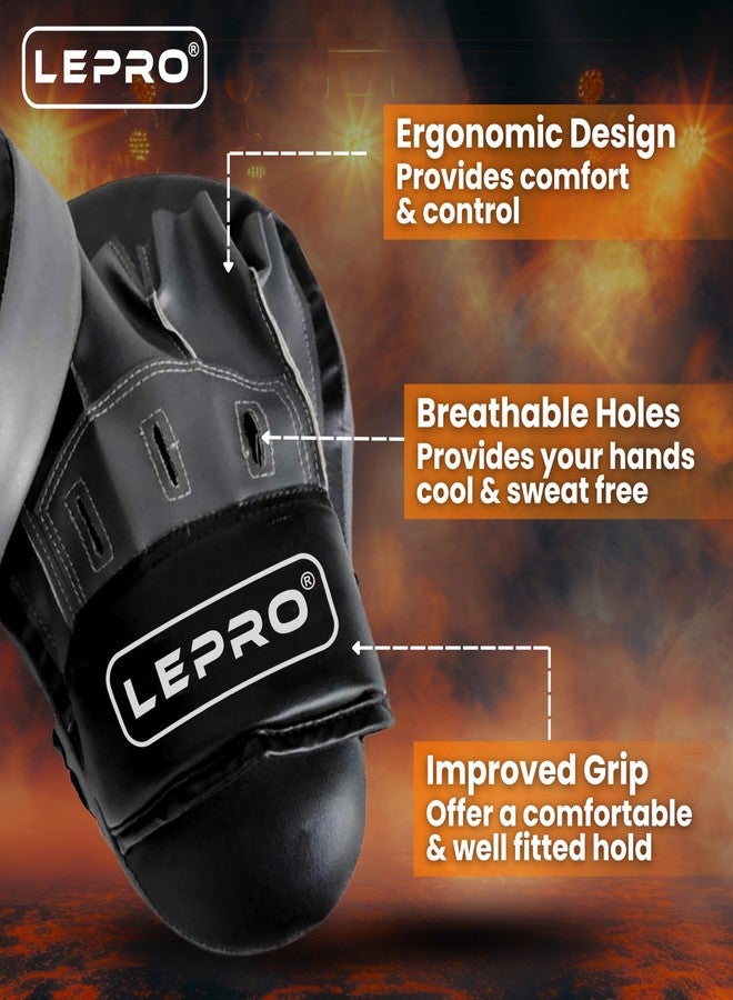 LEPRO Curved Focus Pads, Punching Mitts for Boxing, MMA, Muay Thai, Kickboxing, Karate, Taekwondo Training for Men & Women Focus Pad for Kickboxing (Black) - Image 4