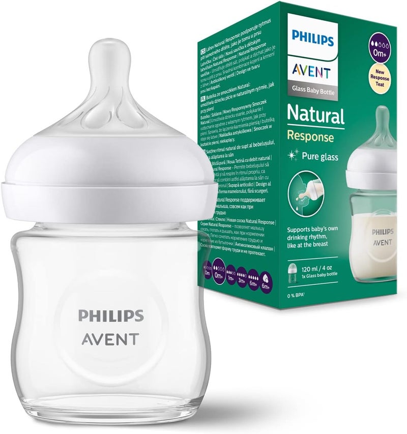 Philips Avent Natural Response Glass Baby Bottle - 120 ml, BPA Free for Newborns - Image 1