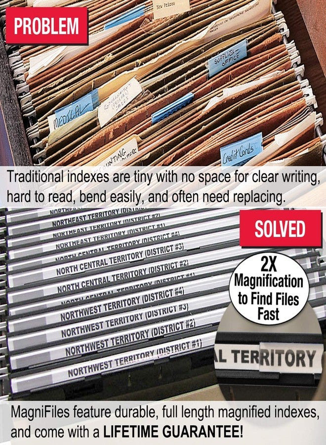 Ultimate Office New Ultimate Office MagniFile Insertable Hanging File Folder Tabs. Indexes that Double The Size of Your File Titles to Find Files Fast! (Set of 10), Black - Image 2