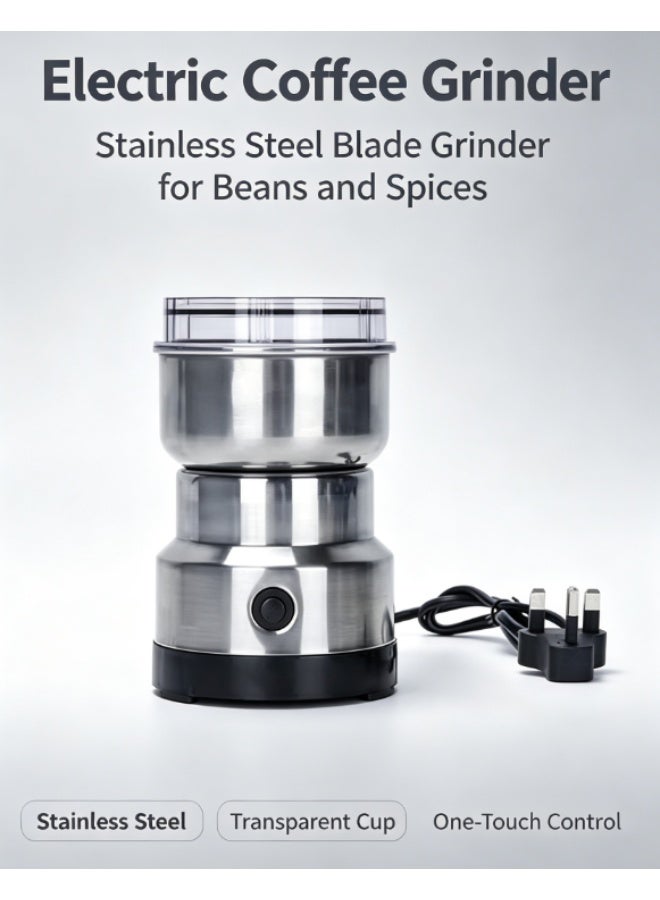 Stainless Steel Electric Grinder, Mini Household Grain Spice Coffee Bean Mill with UK Plug - Image 1