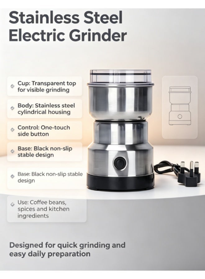 Stainless Steel Electric Grinder, Mini Household Grain Spice Coffee Bean Mill with UK Plug - Image 4