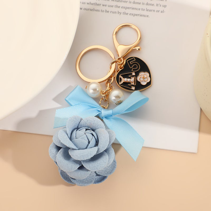 Creative Pearl Camellia Keychain Korean Fabric Bag Keychain Pendant Fashion High-Value Car Hanging - Image 1