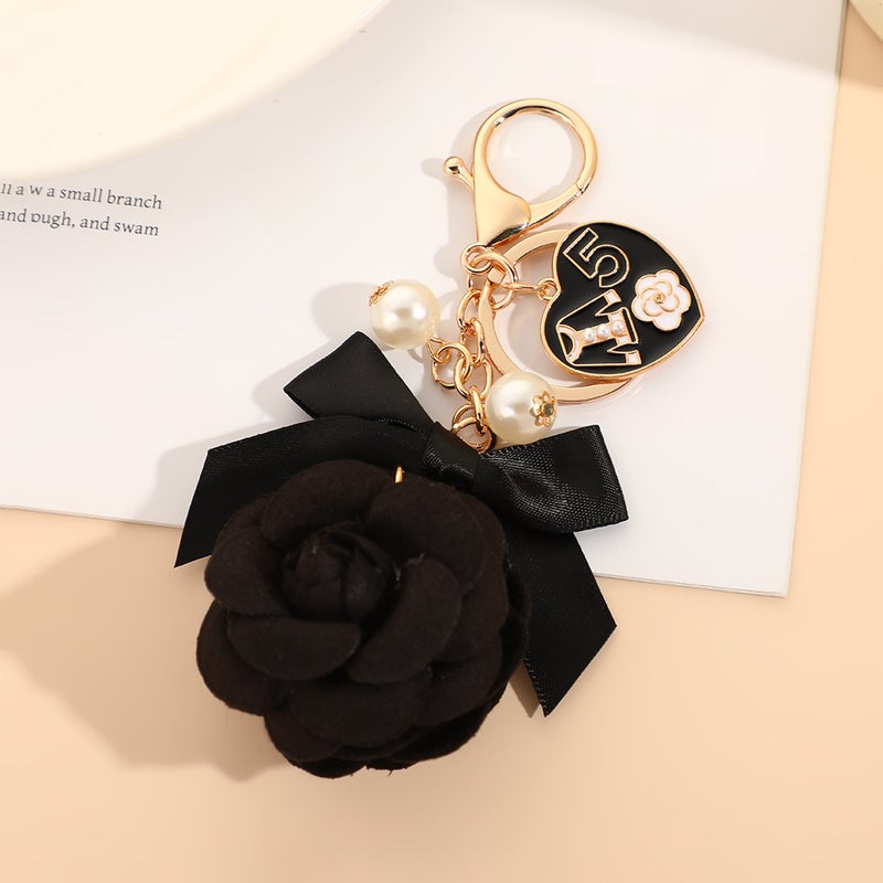 Creative Pearl Camellia Keychain Korean Fabric Bag Keychain Pendant Fashion High-Value Car Hanging - Image 5