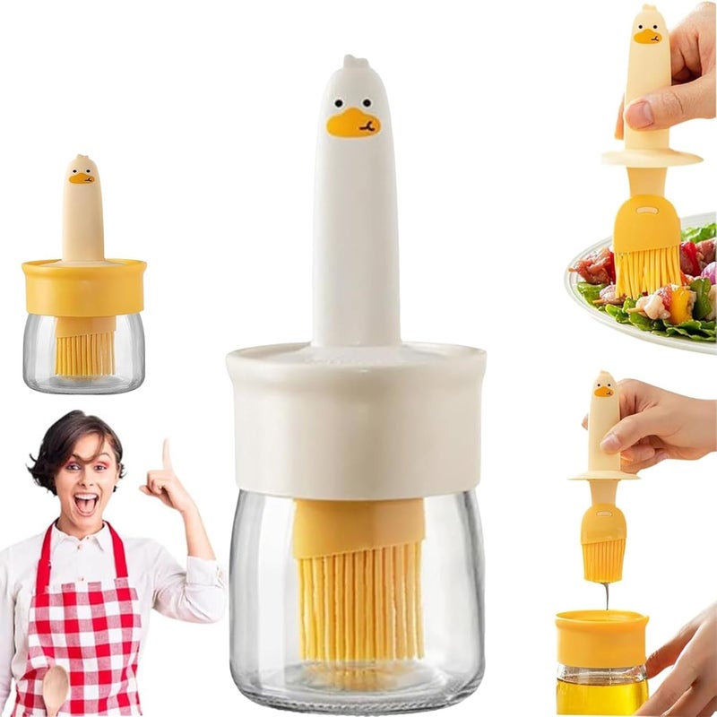 REMICH 200ml Glass Olive Oil Dispenser Bottle With Silicone Brush Cute Duck Silicone Measuring Oil Dispenser Bottle For Kitchen Cooking Frying Baking BBQ 1Pcs Multicolor