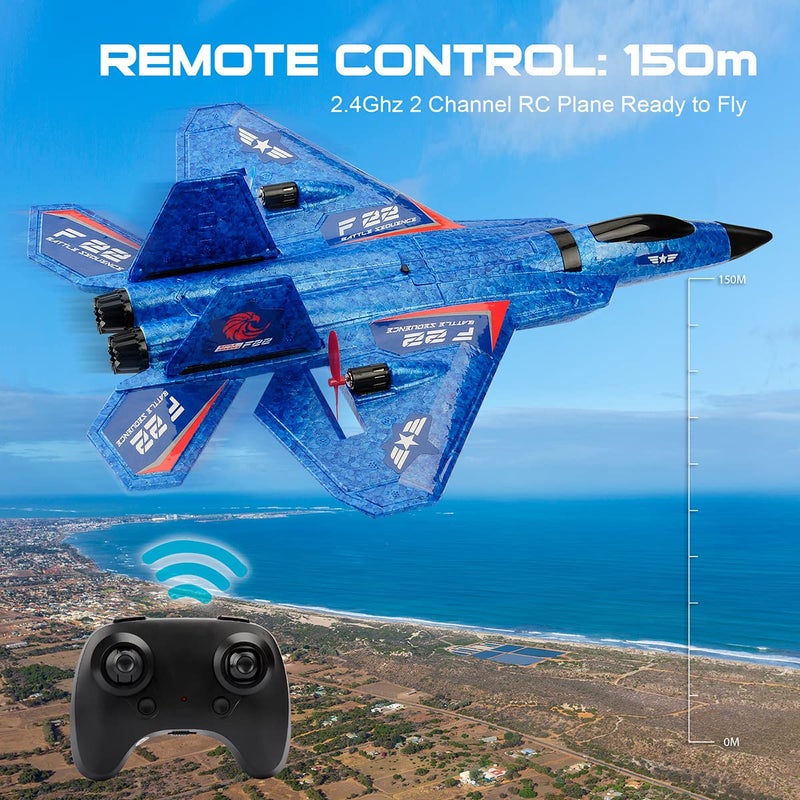 RoofWorld RC Plane, F22 RC Airplane Fighter Ready to Fly, 2.4Ghz 2 Channel Remote Control Plane, RC Airplanes Toy for Boys Girls Kids Beginners - Image 5