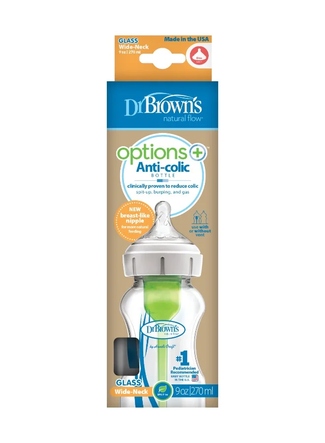 Dr. Brown’s Glass Wide Neck Options And Bottle, 9 oz/270 ml, Pack of 1
