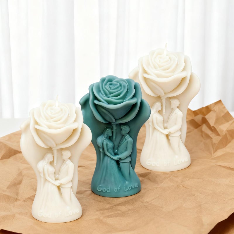 Japleed Lover Rose Candle Molds, Romantic Couple Holding Hands Flower Valentine's Day Silicone Molds for Candle Soap Wax Epoxy Resin, Fondant Chocolate Cake Dessert Molds Wedding Home Decor - Image 3