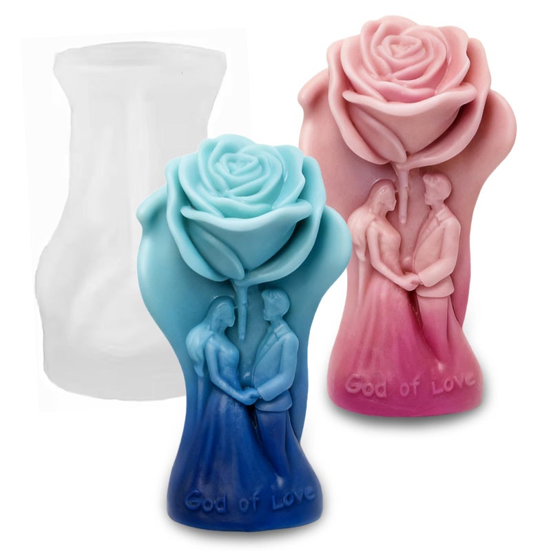 Japleed Lover Rose Candle Molds, Romantic Couple Holding Hands Flower Valentine's Day Silicone Molds for Candle Soap Wax Epoxy Resin, Fondant Chocolate Cake Dessert Molds Wedding Home Decor - Image 1