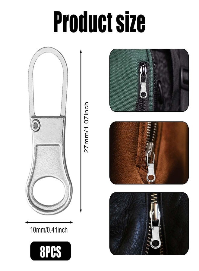 NQEUEPN 8pcs Zipper Pull Replacement, Zipper Pullers Detachable Zipper Tab Repair Handle Mend Fixer Zipper Head Metal Pull Cord Extender for Clothing Backpack Jackets Pants Boots Luggage (Silver) - Image 2