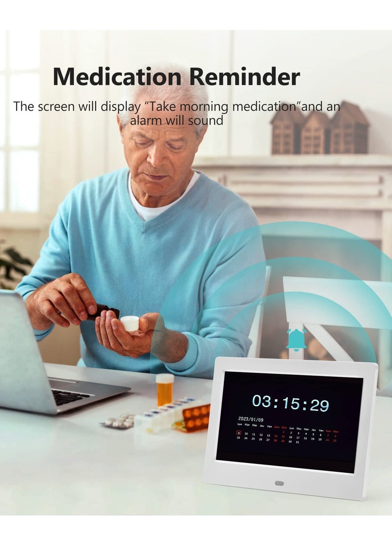 ساعة منبه رقمية بدقة 7 بوصة مع تنبيهات مخصصة، تقويم، وإطار صور رقمي - شاشة كبيرة ليوم وتاريخ، مثالية للاستخدام في المنزل أو المكتب. - Image 4