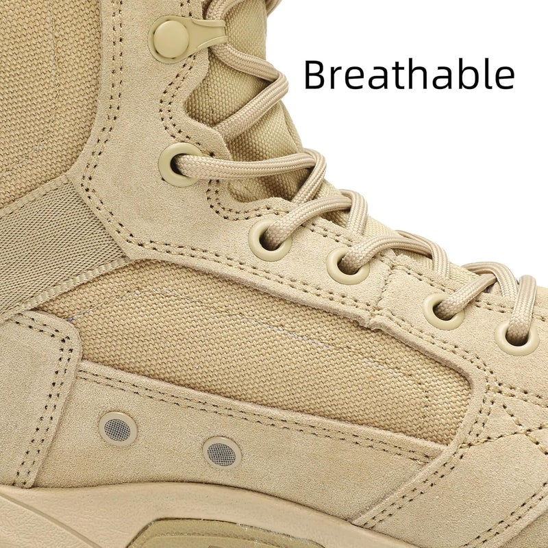 IODSON Men's Breathable Tactical Military Boots - Lightweight Combat Army Jungle Boots, Tan - Image 4