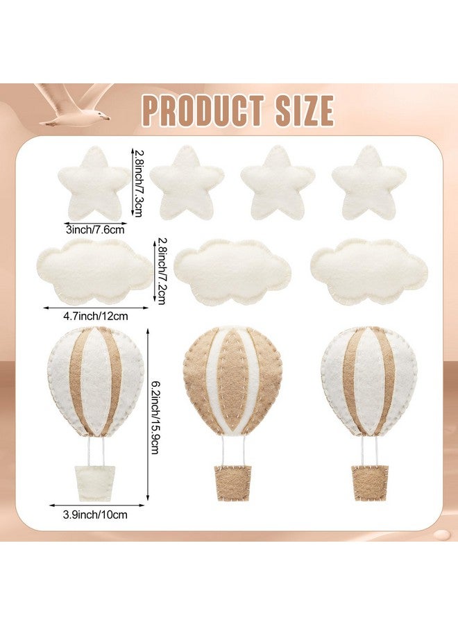 Poen 10 قطع زينة جدارية على شكل بالون هواء ساخن وغيوم نجوم لغرفة الأطفال زينة جدارية غربية لغرفة النوم سحب مصنوعة من الفelt ونجوم وبالون هواء ساخن لغرفة الأطفال (خاكي) - Image 2