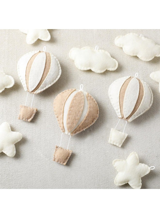 Poen 10 قطع زينة جدارية على شكل بالون هواء ساخن وغيوم نجوم لغرفة الأطفال زينة جدارية غربية لغرفة النوم سحب مصنوعة من الفelt ونجوم وبالون هواء ساخن لغرفة الأطفال (خاكي) - Image 4