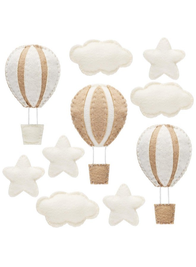 Poen 10 قطع زينة جدارية على شكل بالون هواء ساخن وغيوم نجوم لغرفة الأطفال زينة جدارية غربية لغرفة النوم سحب مصنوعة من الفelt ونجوم وبالون هواء ساخن لغرفة الأطفال (خاكي) - Image 1