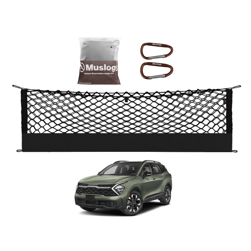 Muslogy Envelope Style Trunk Cargo Net Compatible with 2023 2024 2025 2026 Kia Sportage Accessories Stretchable Cargo Organizer Upgraded Mesh Storage Luggage Net with Metal Hooks