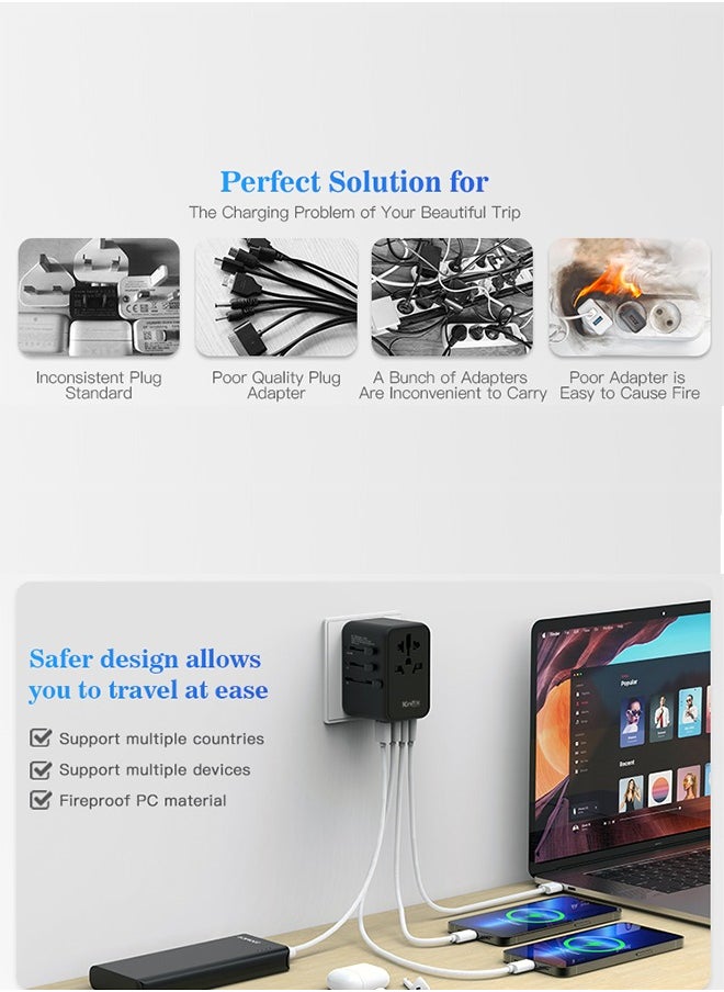 Knox Powering Generations 45W Travel Power Adapter GaN III technology, International Adapter with 3 USB-A & 2 USB-C PD Fast Charging, Universal Travel Adaptor for Smart Phone, Laptops, Worldwide Plug  - Image 5