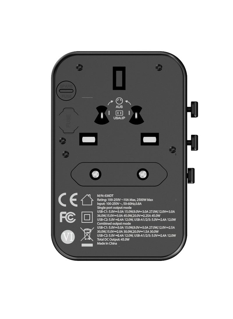 Knox Powering Generations 45W Travel Power Adapter GaN III technology, International Adapter with 3 USB-A & 2 USB-C PD Fast Charging, Universal Travel Adaptor for Smart Phone, Laptops, Worldwide Plug  - Image 3
